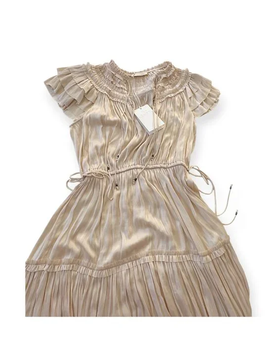 Ulla Johnson Isadora Plisse Midi Dress Dawn Cream Size 2 NWT Flutter Sleeve - Picture 7 of 16